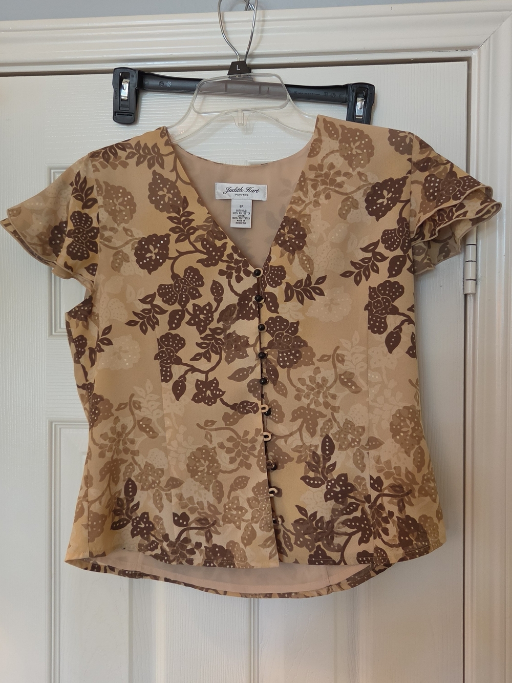 Judith Hart Floral Blouse 8P Skirt 10P Brown & Tan Like New
